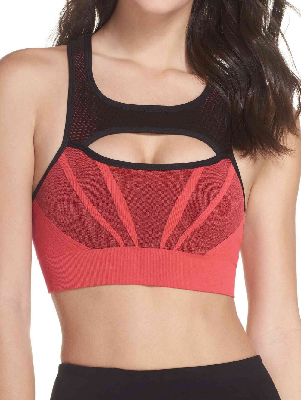 Nordstrom Zella Racerback Mesh Trim Sports Bra in Red and Black Size S